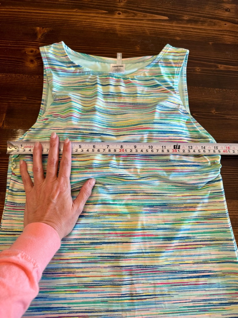 Lands' End Striped Turquoise Multicolor Sleeveless Swim Tank Size 8 - Picture 6 of 7